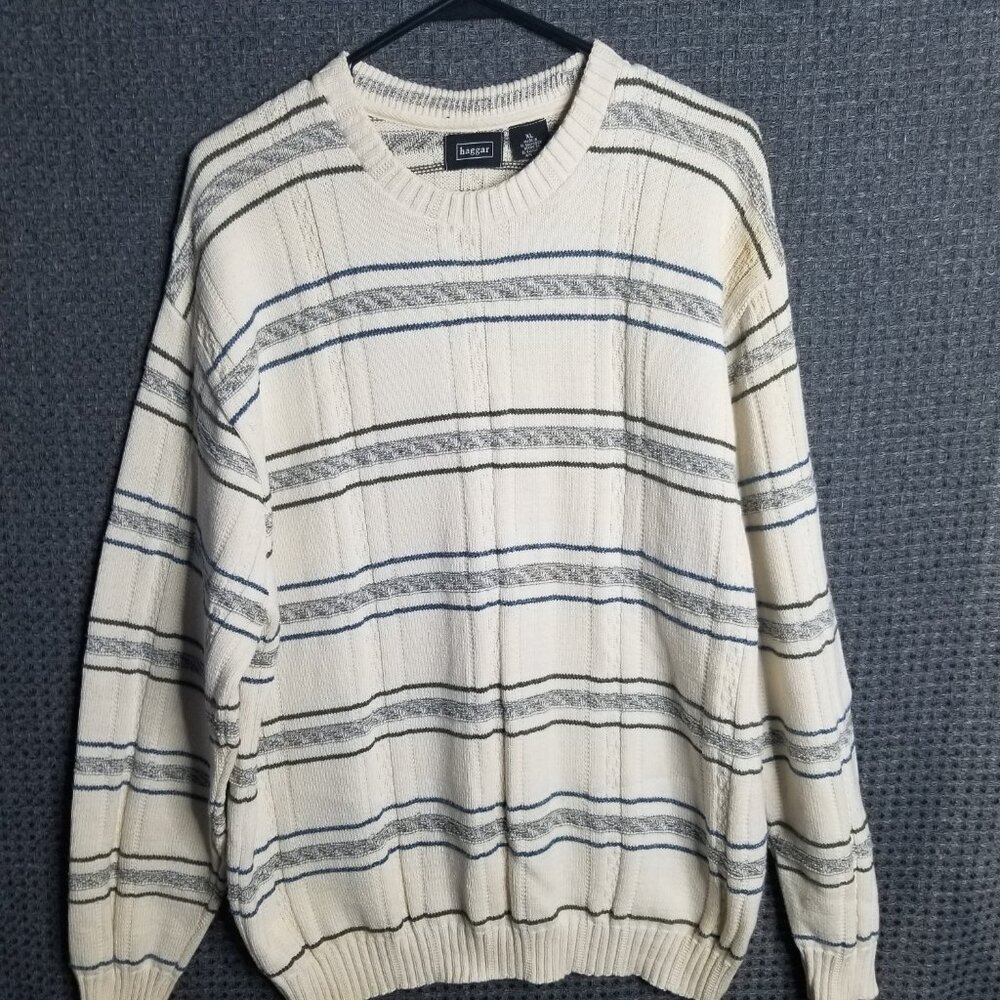 Haggar Stripe Sweater Crewneck Knit Men's XL